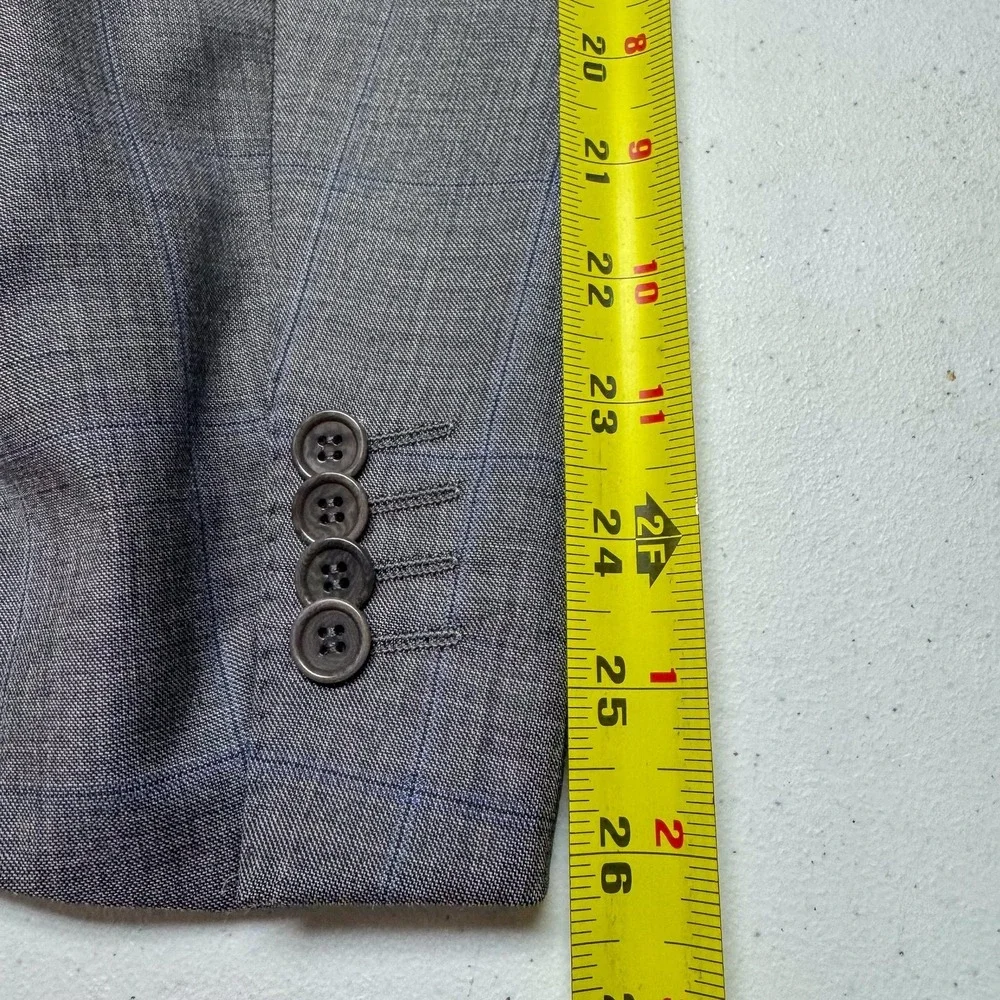 Trussini Linea Nuova Blazer Mens 44L‎ 54 Gray Blue Windowpane Super 130s Wool